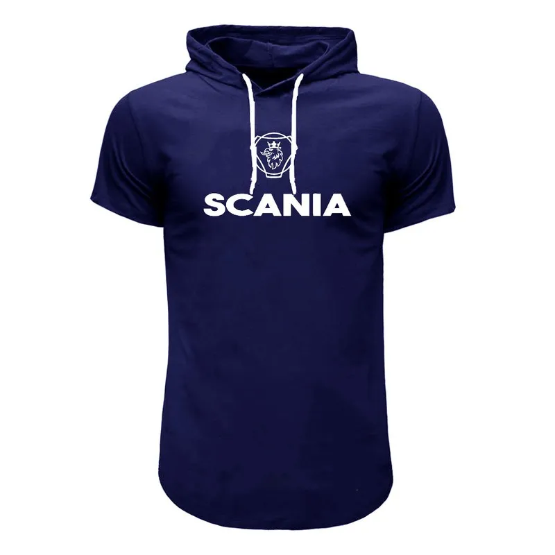 تیشرت کلاه دار مردانه طرح Scania سورمه ای نخی اعلا سایز بندی روزمره مهمانی اسپرت
