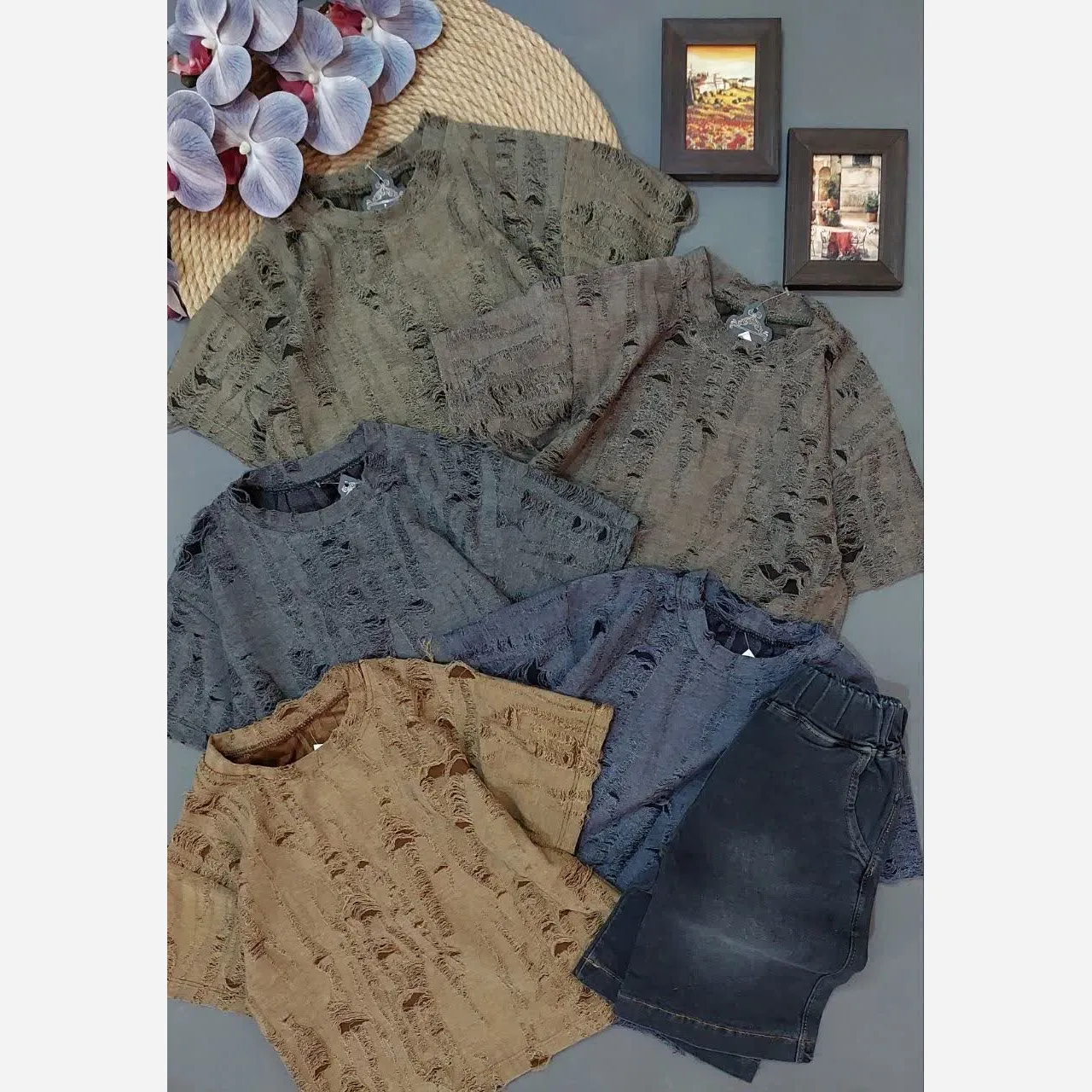 ست اسپرت دخترانه و پسرانه بلوز لش و شلوارک جین کشی سایز 40 تا 60 مناسب 2 تا 12 سال
