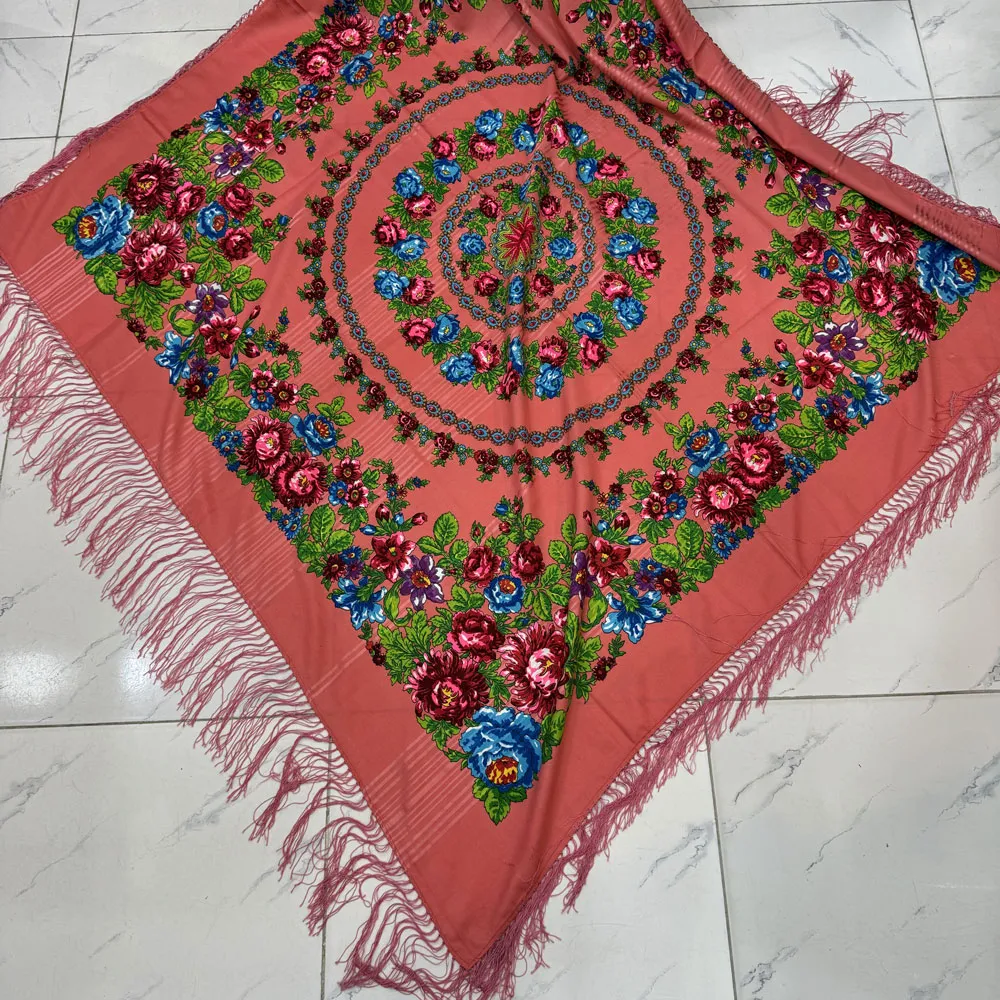 روسری نخی ترکمن کد 1662 قواره 140-150 سانت وارداتی ترکیه ریشه دستباف 4 فصل
