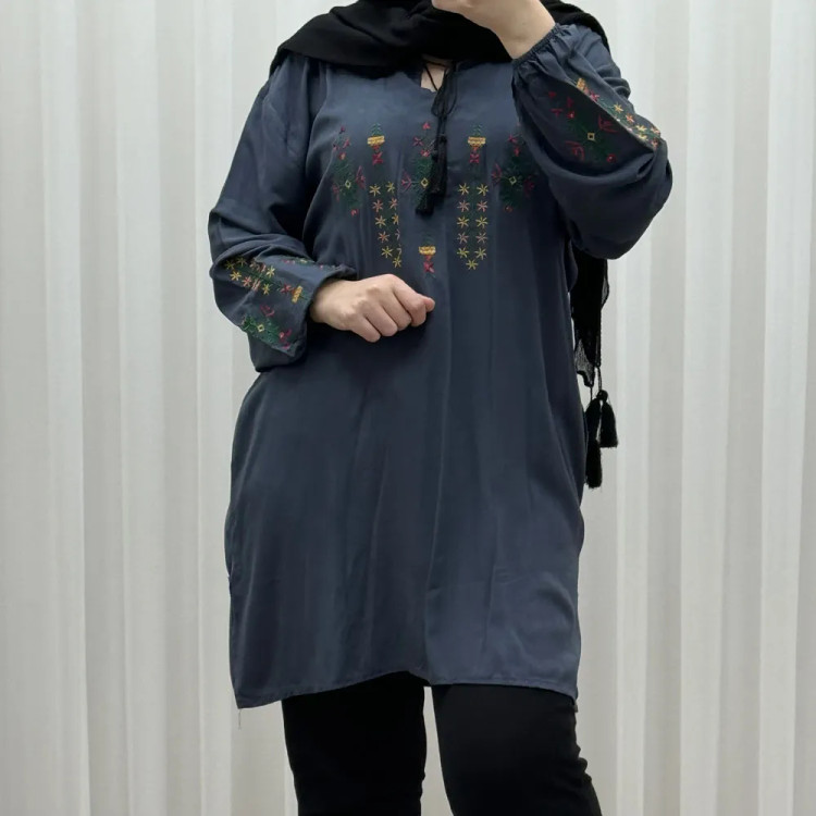 تونیک گلدوزی آی جان نخی شسته شده فری سایز تا 48 چهارفصل کمربنددار بدون آبرفت و رنگ رفت سایه نمیندازد