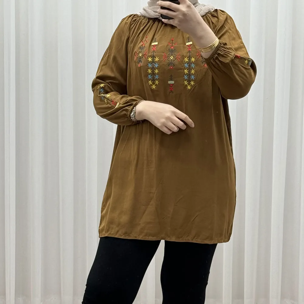 تونیک گلدوزی آی جان نخی شسته شده فری سایز تا 48 چهارفصل کمربنددار بدون آبرفت و رنگ رفت سایه نمیندازد