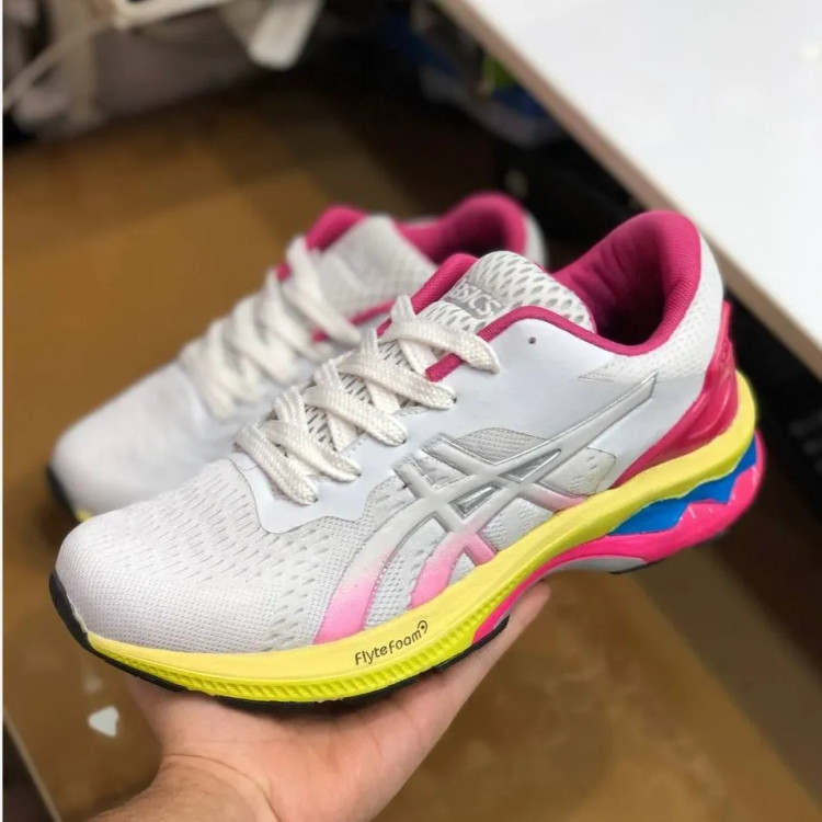 کفش اسیکس Gel Nimbus مردانه سفید صورتی زرد اسپرت تنفسی پیادهروی روزمره