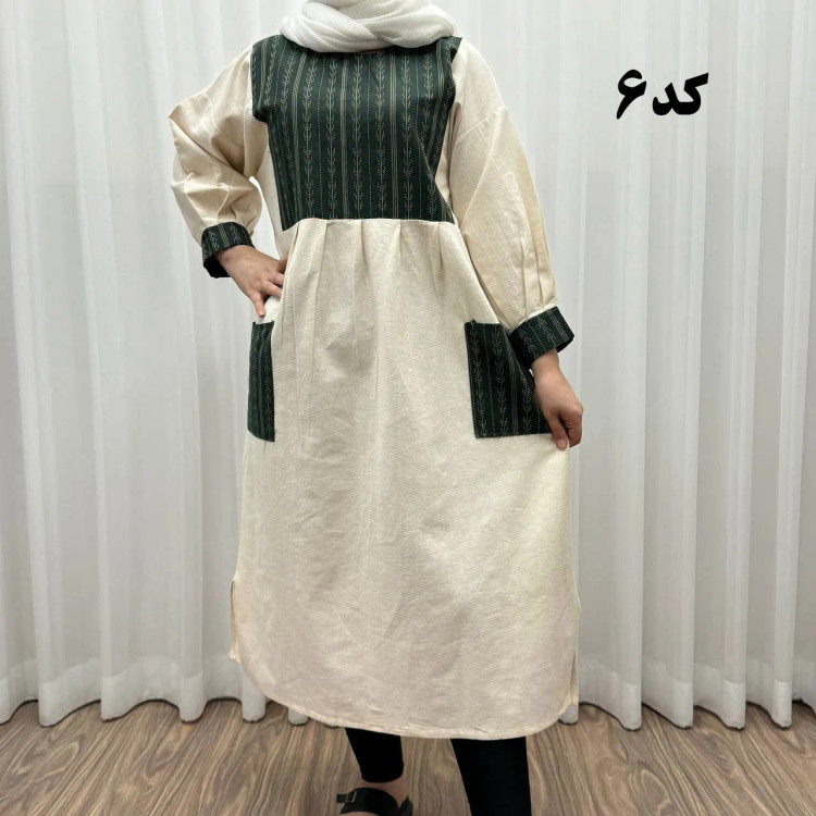 پیراهن کفتان لینن تیکه دوزی فری سایز تا 50 شیک و راحت چهارفصل کمربند دار