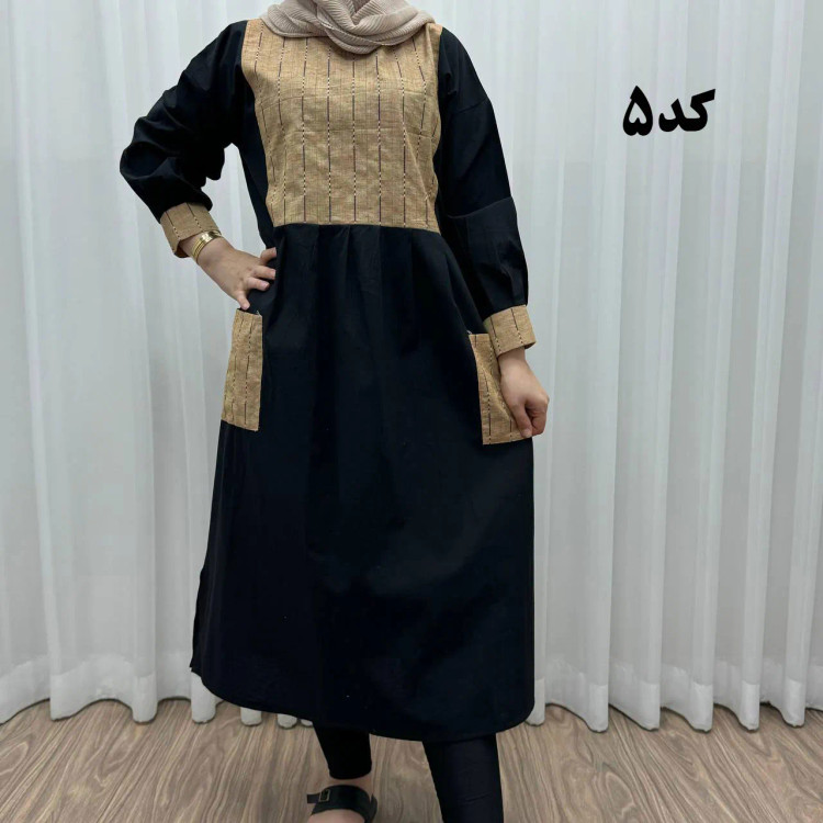 پیراهن کفتان لینن تیکه دوزی فری سایز تا 50 شیک و راحت چهارفصل کمربند دار