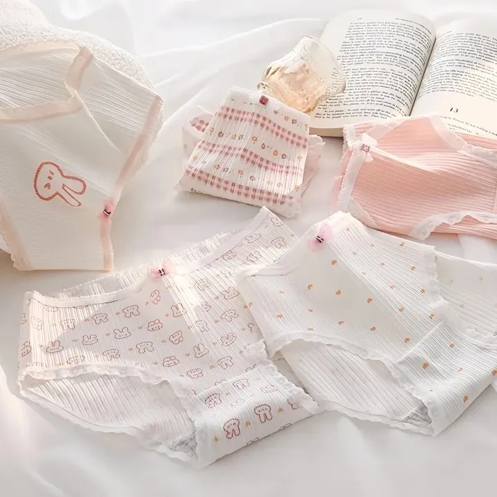 شورت زنانه عروسکی کبریتی نخی صورتی طرح خرگوش پک پنج تایی