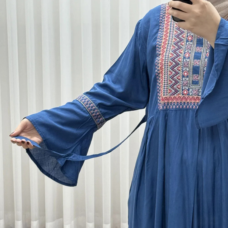 پیراهن نخی گلدوزی شده زنانه مدل مانیا فری سایز مناسب تا سایز 48