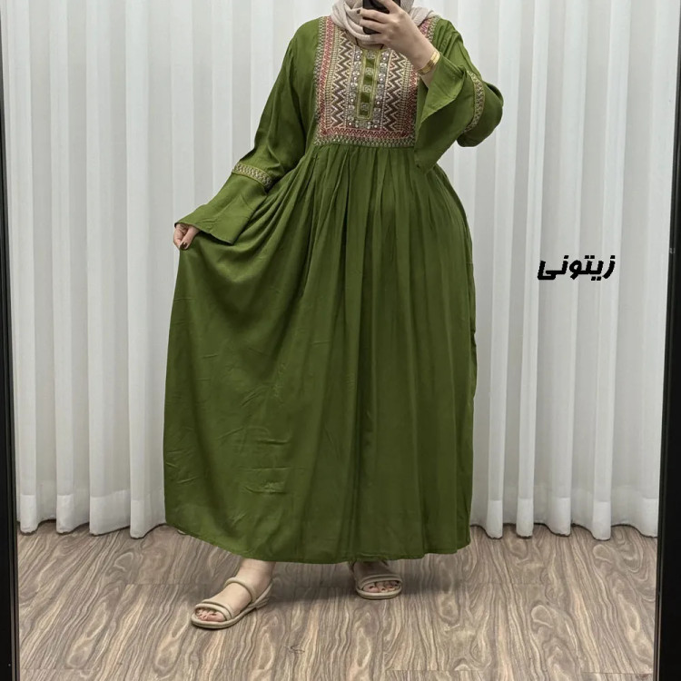 پیراهن نخی گلدوزی شده زنانه مدل مانیا فری سایز مناسب تا سایز 48