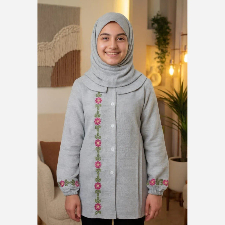 مانتو تونیک دخترانه گلدوزی شده جنس لینن مناسب 8 تا 15 سال