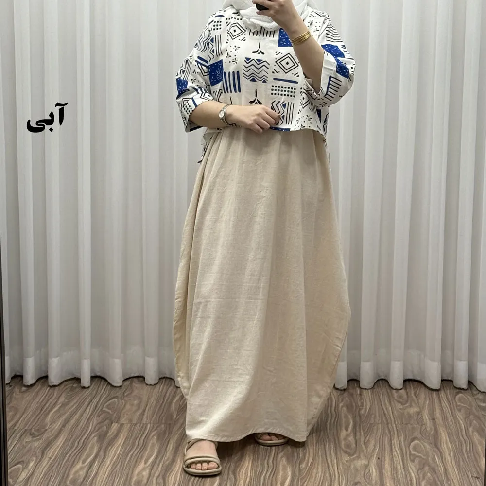 ست کراپ و سارافون لینن زنانه فری سایز مناسب تا 48