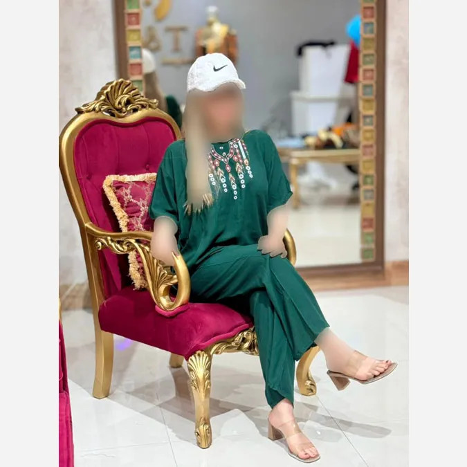 ست تیشرت و شلوار نخی زنانه فری سایز مدل گوزل با کمربند