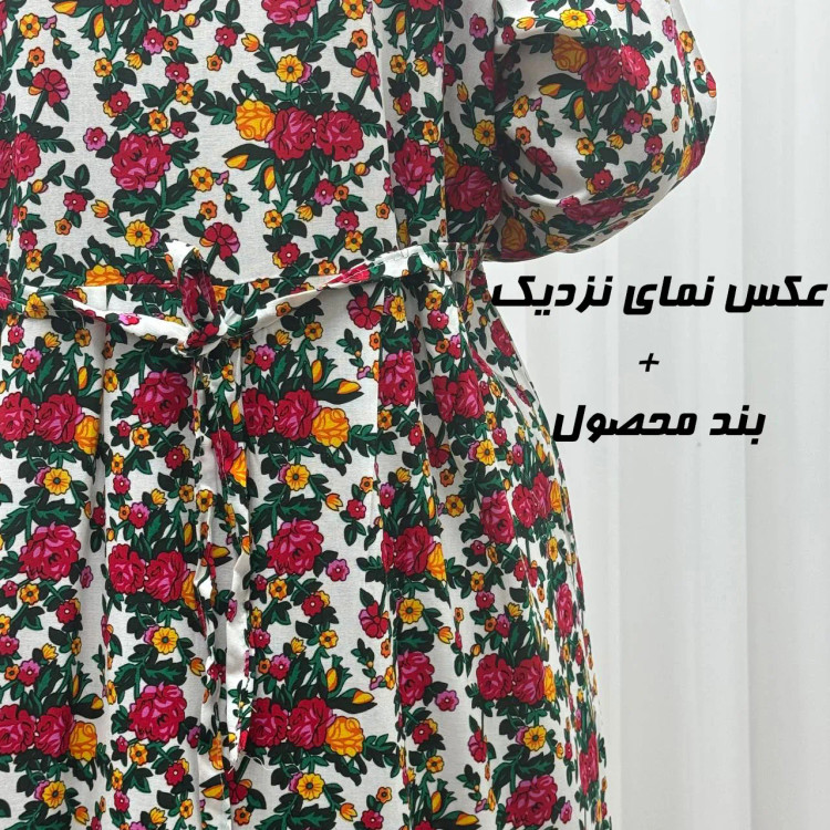 پیراهن نخی ترکمنستان گلریز چین دار فری سایز تا 48 تنخور شیک و راحت چهارفصل کمربند دار