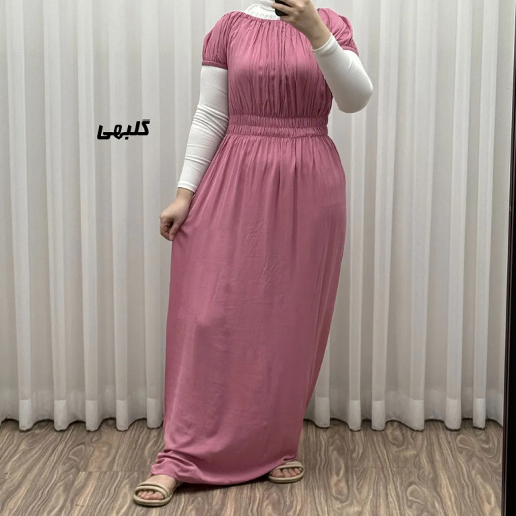 پیراهن ساحلی نخی زنانه و دخترانه آستین کوتاه فری سایز مدل باربی