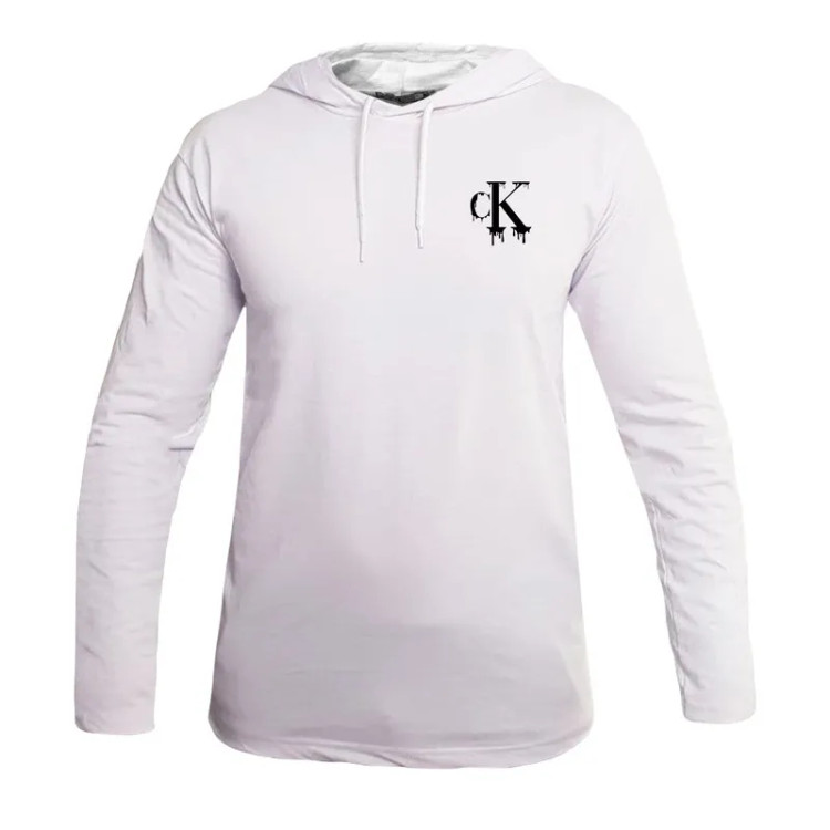تیشرت آستین بلند مردانه طرح CK مدل S4647 کلاه دار نخی اعلا مشکی سایز L XL 2XL