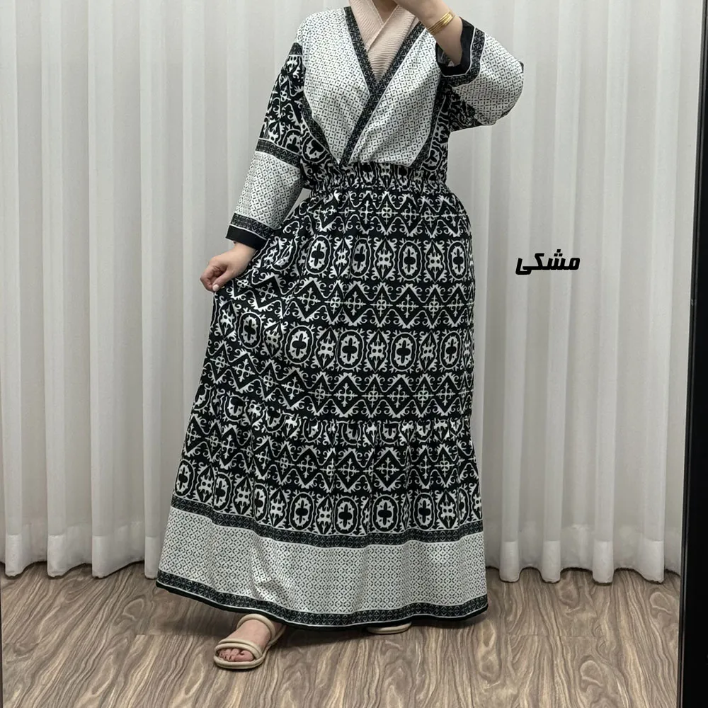 پیراهن زنانه فلور بوگاتی مدل چپ و راستی طرح جاجیم فری سایز تا 48