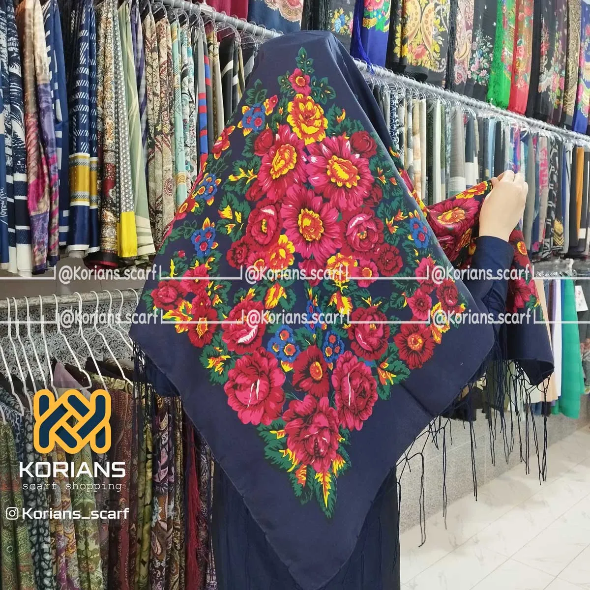 روسری ترکمن گل درشت نخی پلی استر قواره 140*140 ایرانی 4 فصل