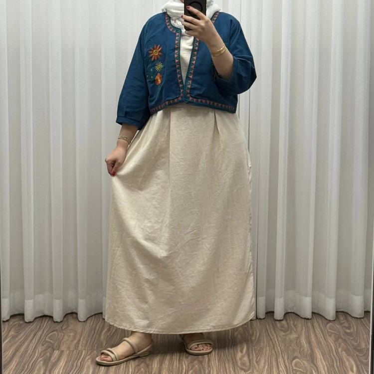 کت سارافون لینن مدل یولیا فری سایز زنانه مناسب تا سایز 48 چهارفصل شیک و راحت