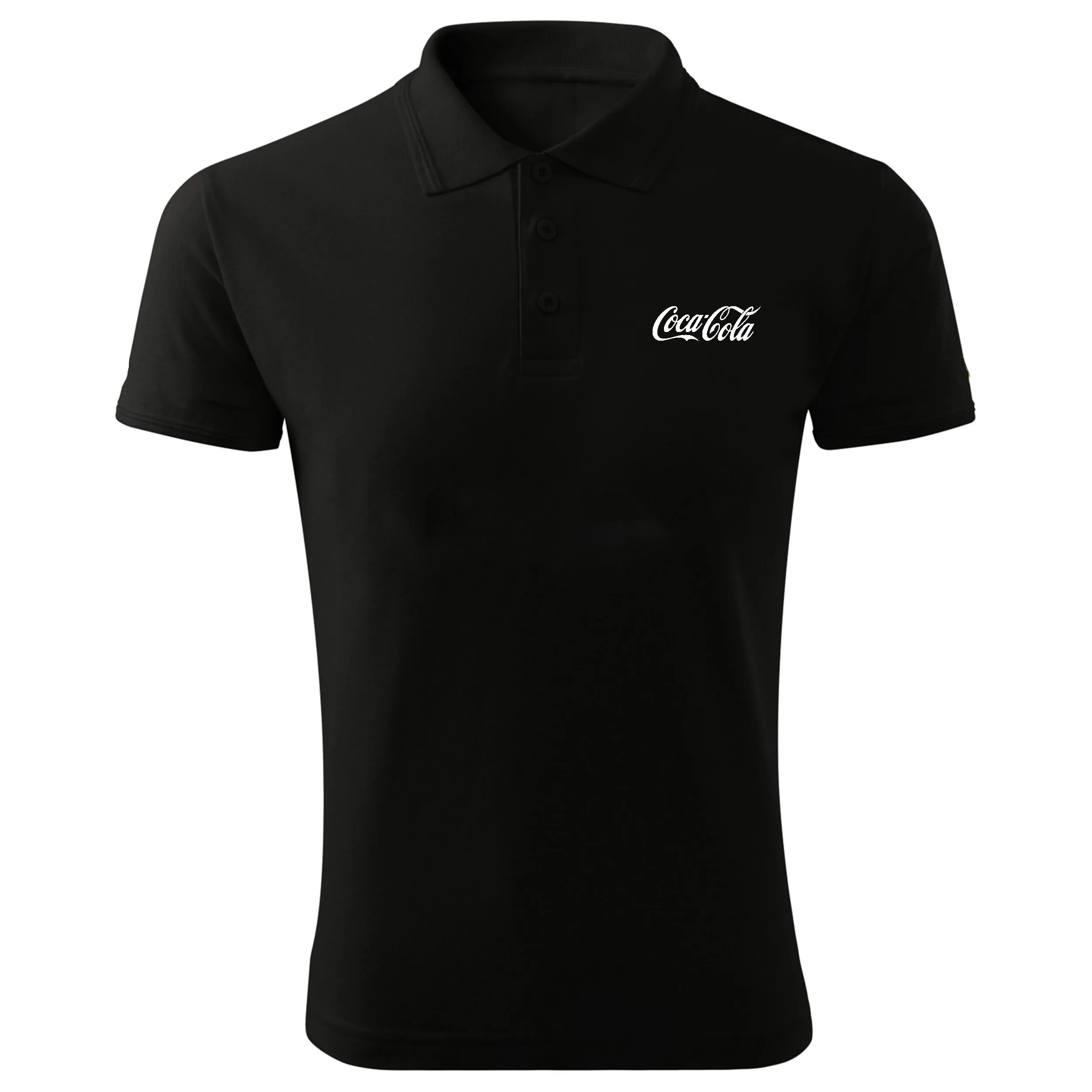 پولوشرت مردانه مشکی یقه دکمه دار جودون طرح Coca سایز L XL 2XL