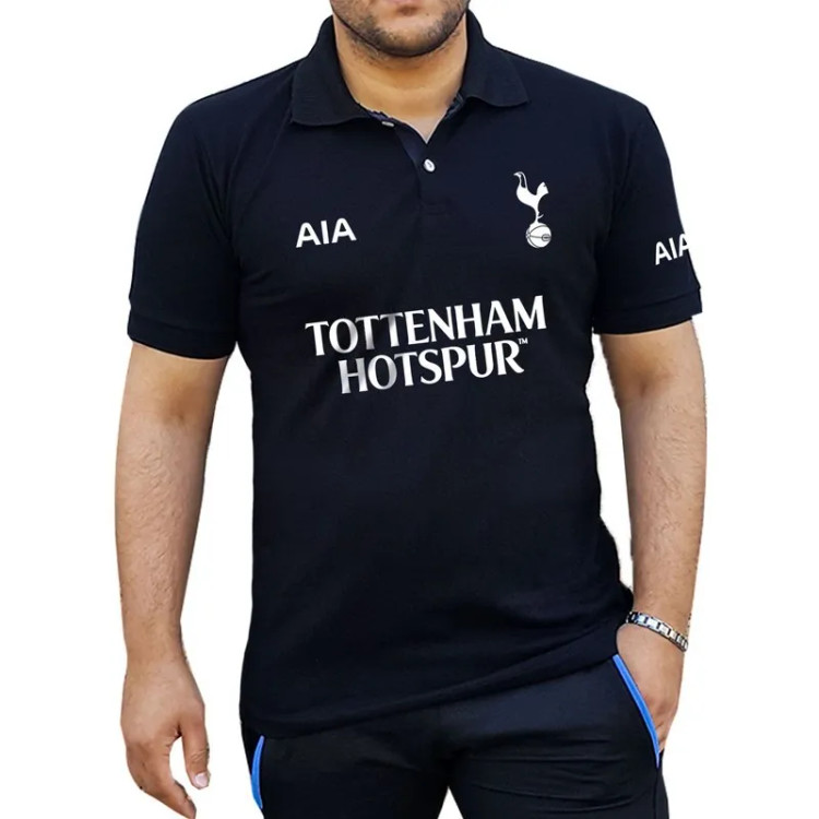 پولوشرت مردانه مشکی طرح تاتنهام کد d3636 جنس جودون سایز L XL 2XL