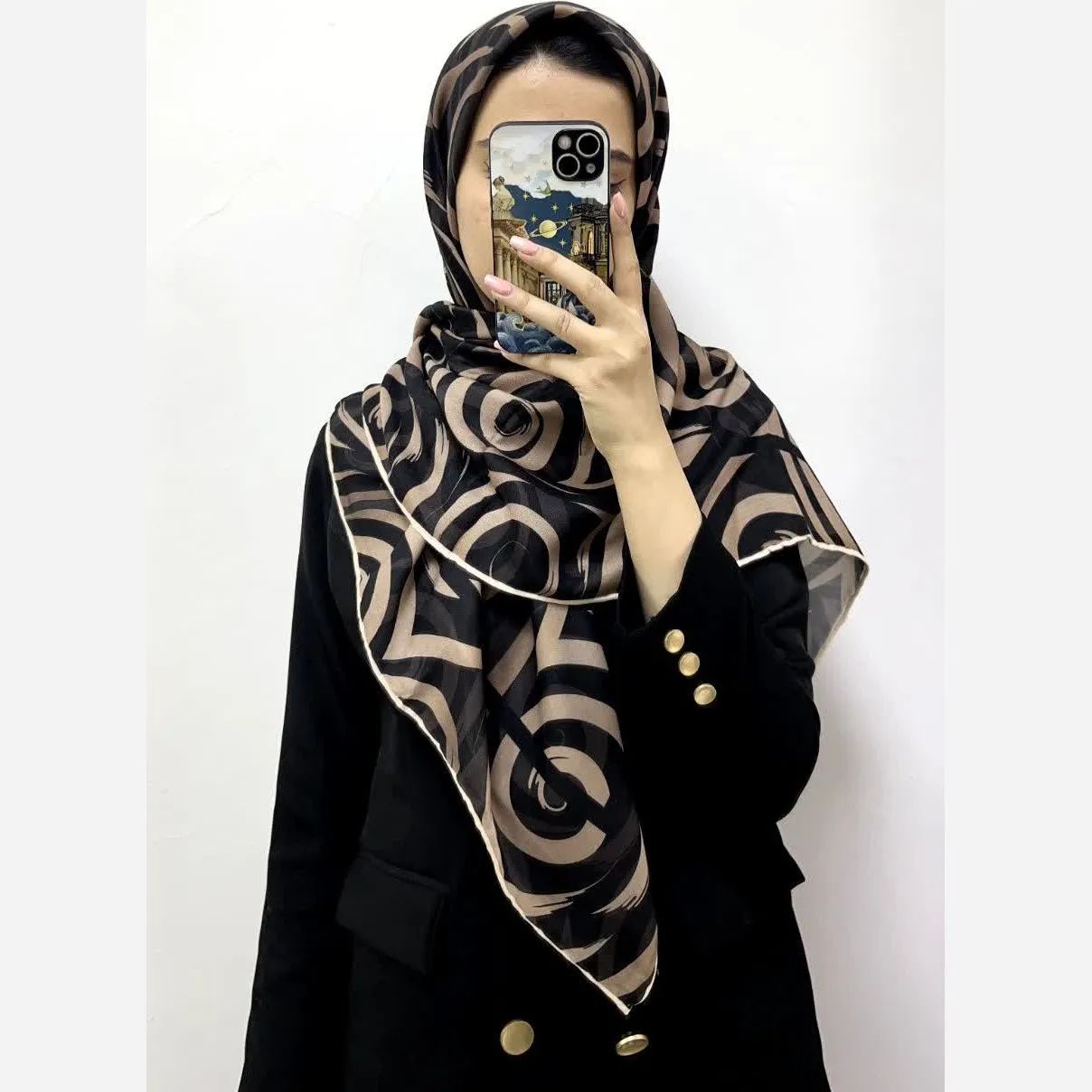 روسری نخی کایتون قواره 120 زمینه مشکی زنانه