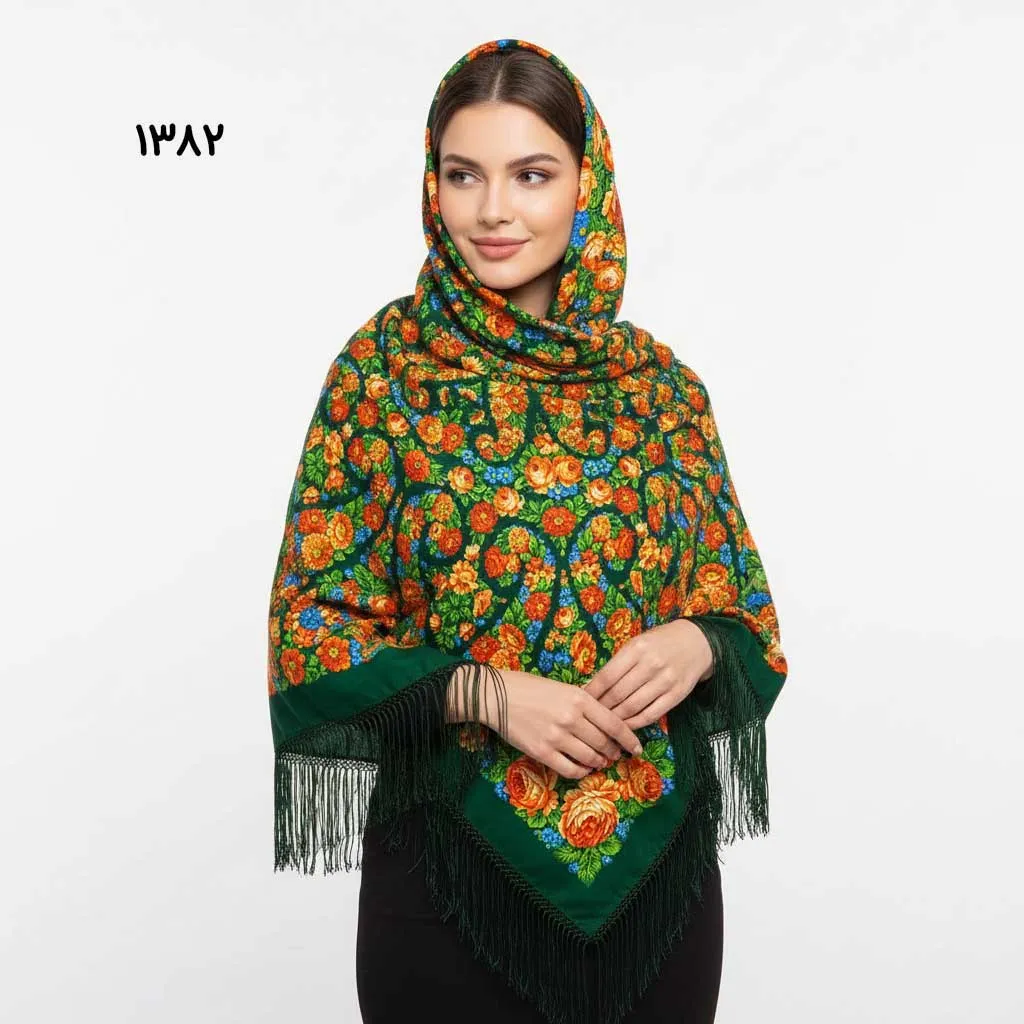 روسری ترکمن اصل ترکیه وارداتی نخی قواره بزرگ ریشه دستباف چهار فصل بدون چروک