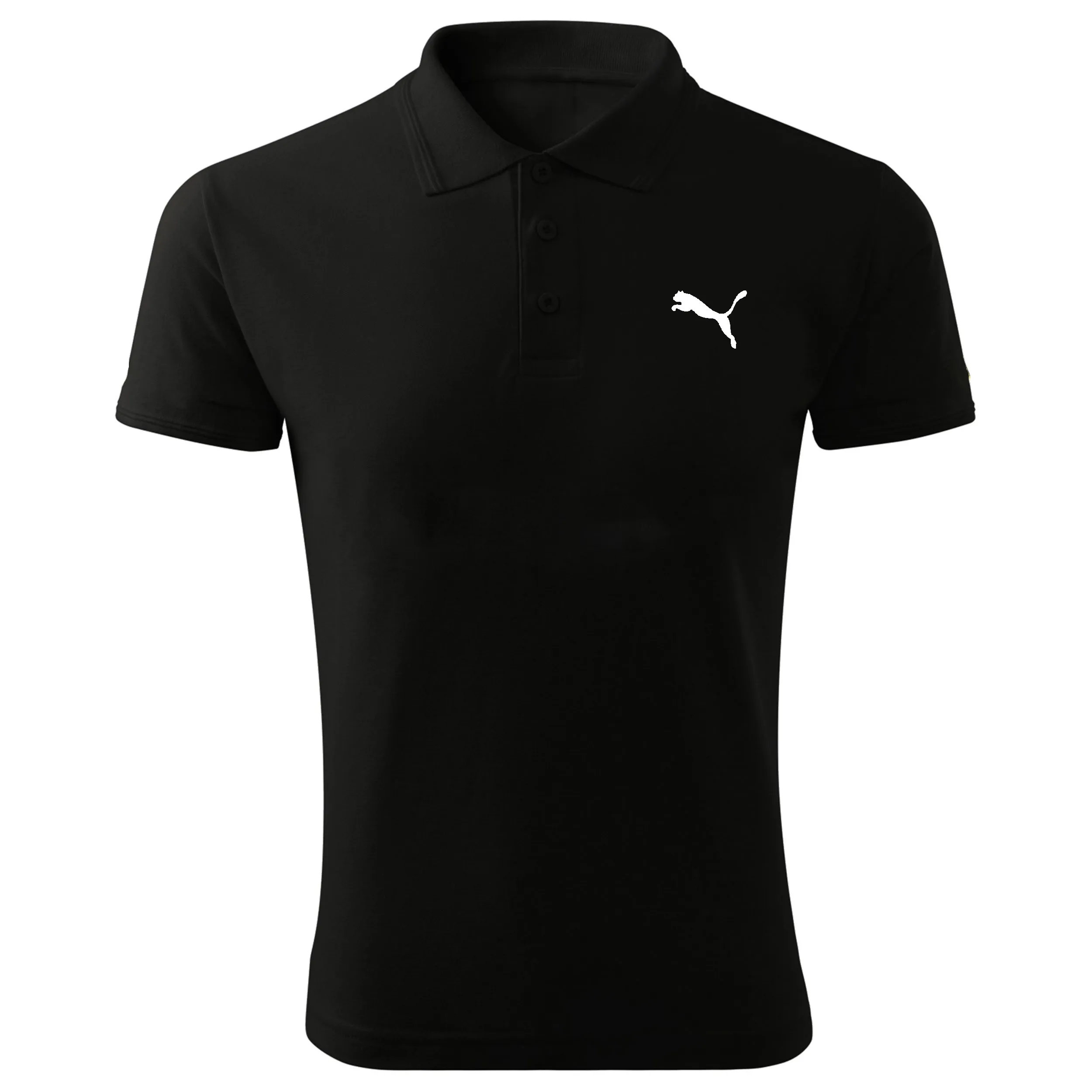 پولوشرت مردانه مشکی طرح پوما آستین کوتاه جنس جودون سایز L XL 2XL