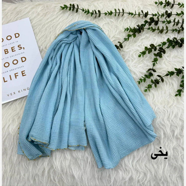 شال نخی وارداتی برشکا طرح لبه زنجیری قواره 70 در 200 سانتیمتر