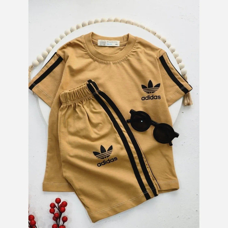 ست تیشرت و شلوارک اسپرت بچگانه طرح آدیداس جنس پنبه لاکرا سایز 40 تا 55