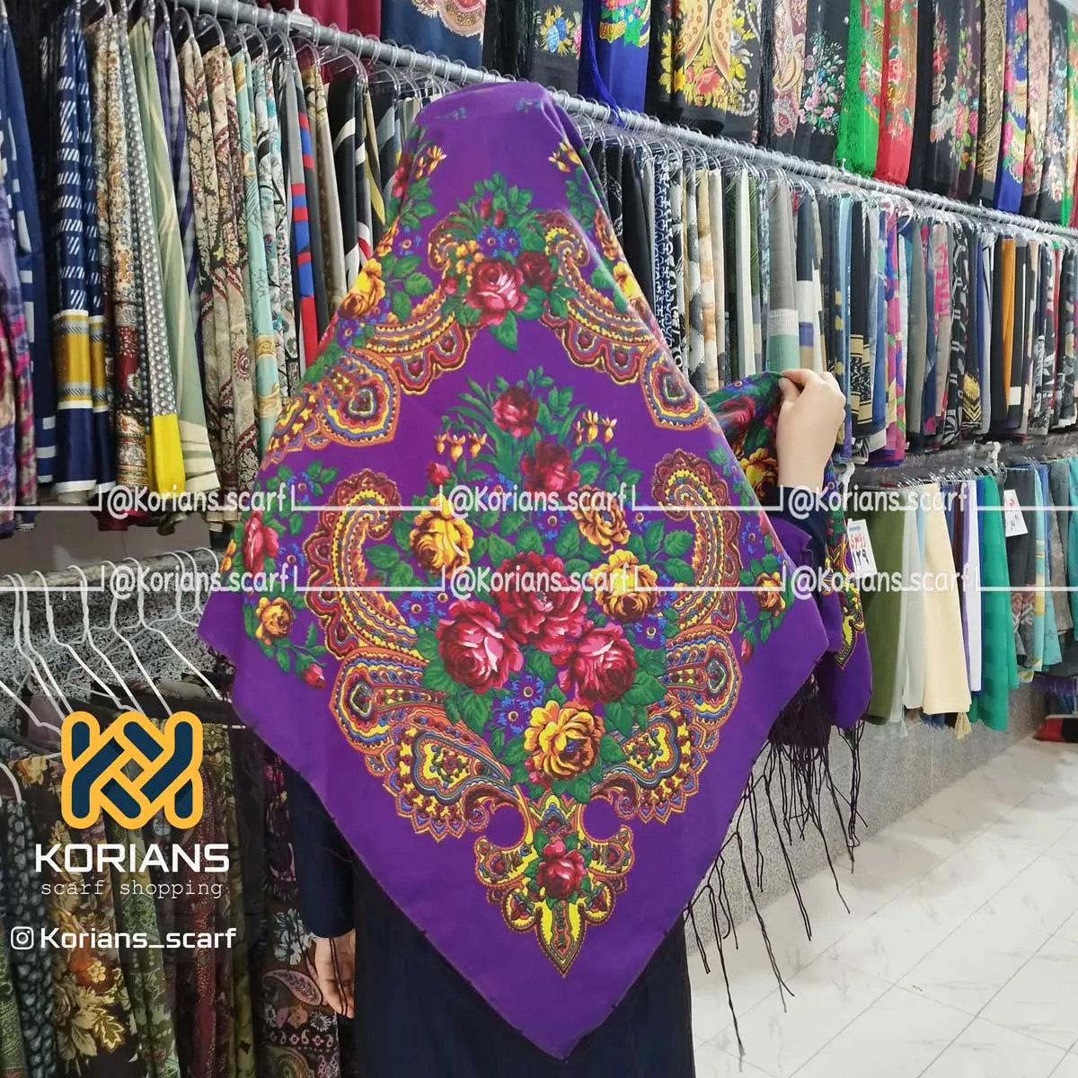 روسری ترکمن مدل خان قواره 140x140 نخی پلی استر مناسب 4 فصل