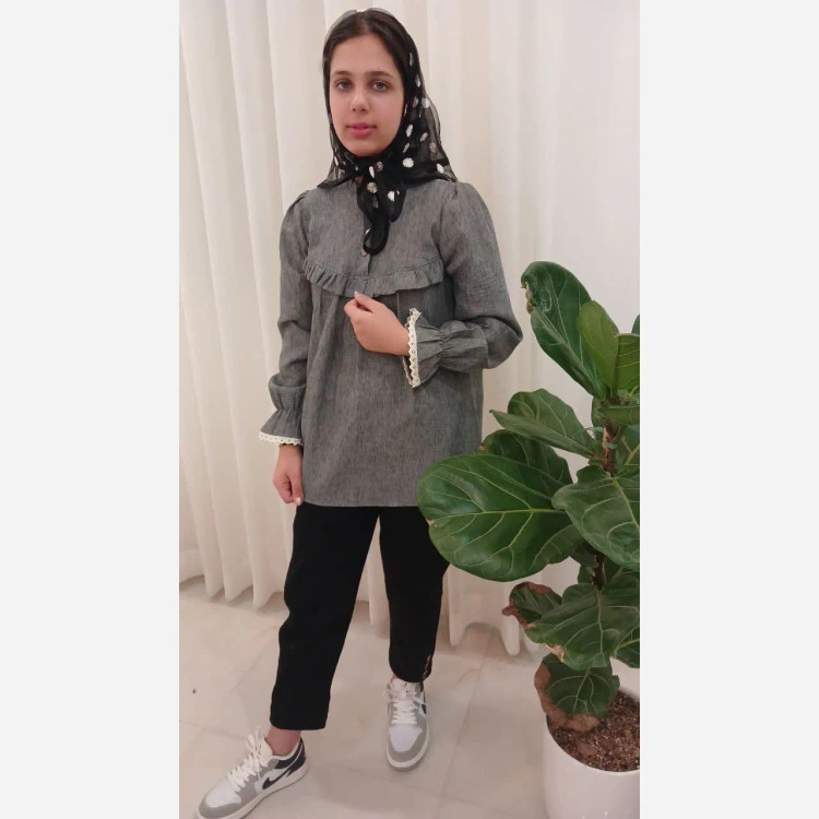 شومیز دخترانه لینن کالیفرنیا آستین کشدار مدل ریحانه مناسب بهار و تابستان