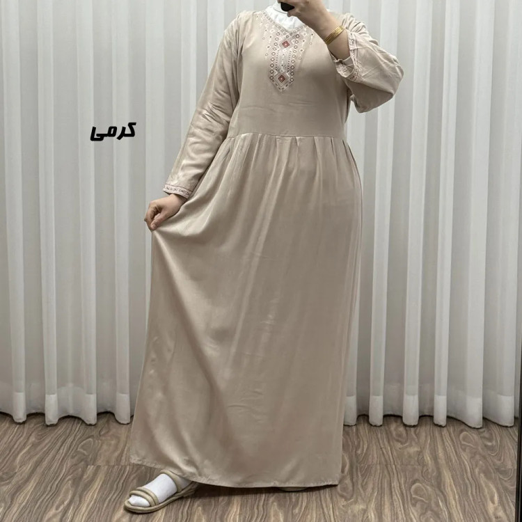 پیراهن ساحلی نخی زنانه مدل آتریسا فری سایز با کمربند
