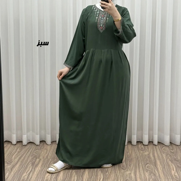 پیراهن ساحلی نخی زنانه مدل آتریسا فری سایز با کمربند