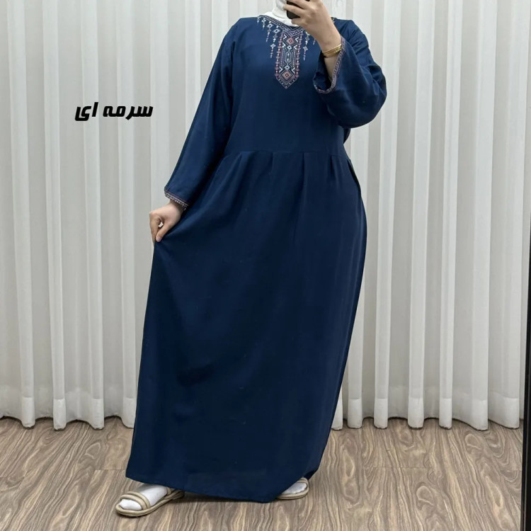 پیراهن ساحلی نخی زنانه مدل آتریسا فری سایز با کمربند