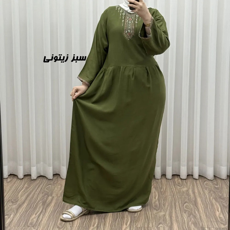 پیراهن ساحلی نخی زنانه مدل آتریسا فری سایز با کمربند