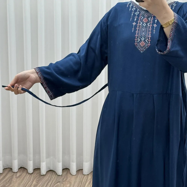 پیراهن ساحلی نخی زنانه مدل آتریسا فری سایز با کمربند