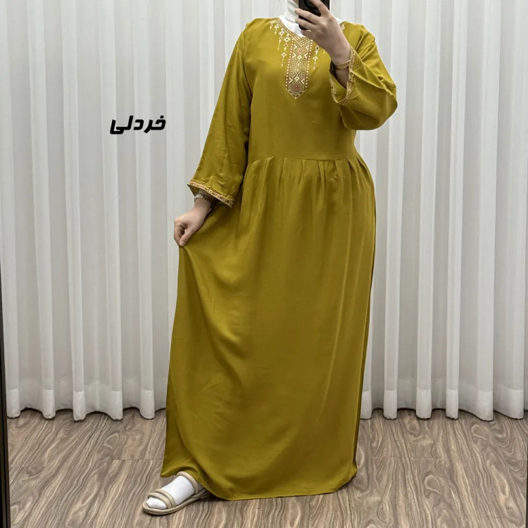 پیراهن ساحلی نخی زنانه مدل آتریسا فری سایز با کمربند