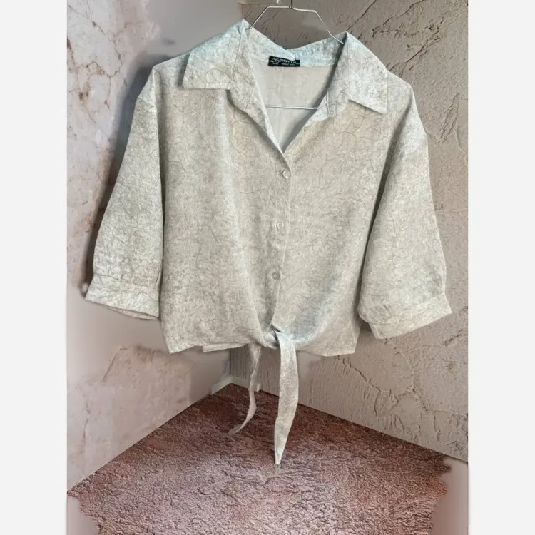 شومیز گره ای زنانه رگه دار مدل جدید عیدانه آبی طوسی سایز 38 تا 42