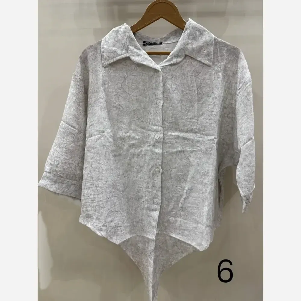 شومیز گره ای زنانه رگه دار مدل جدید عیدانه آبی طوسی سایز 38 تا 42
