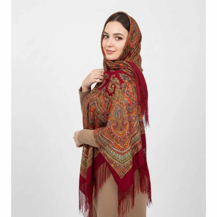 روسری ترکمن اصل ترکیه جنس نخی قواره بزرگ ریشه دستباف چهار فصل کد 1380