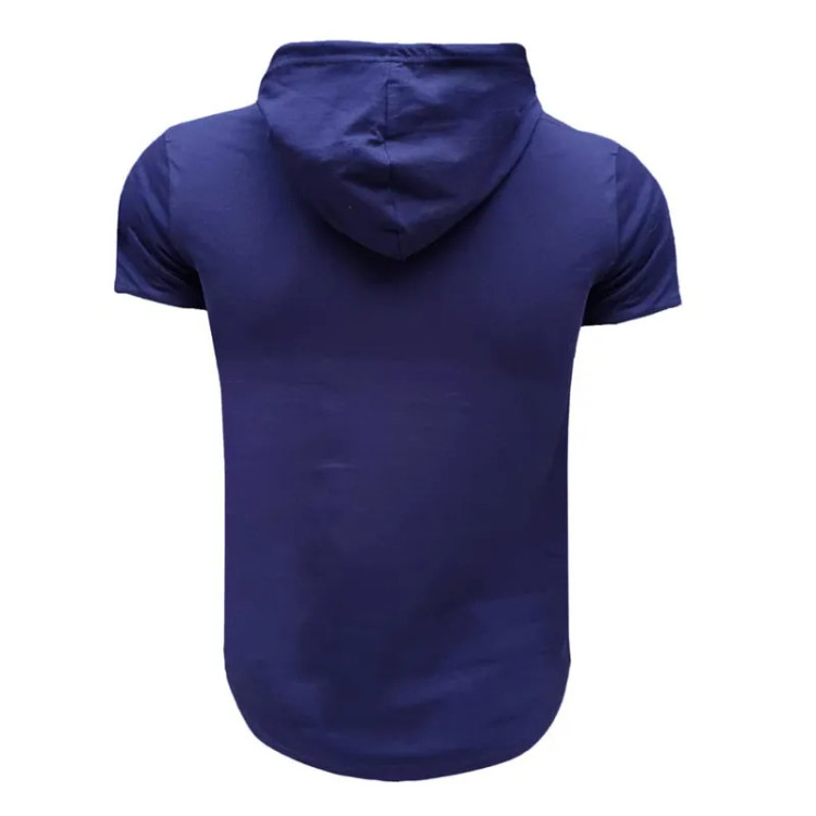 تیشرت کلاه دار مردانه سورمه ای طرح بنز آستین کوتاه نخی سایز L XL 2XL