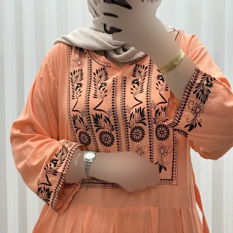 پیراهن نخی زنانه مدل الهه فری سایز مناسب تا 46 همراه با کمربند