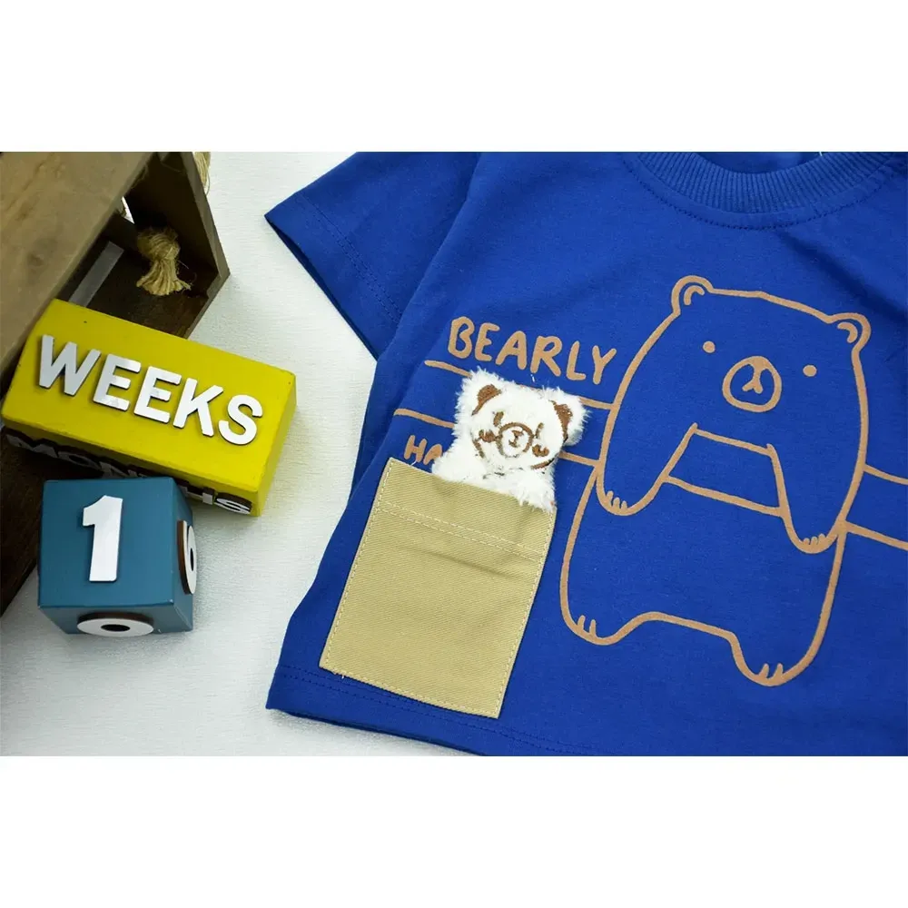 ست تیشرت و شلوارک نوزادی پسرانه طرح BEARLY کد 11446