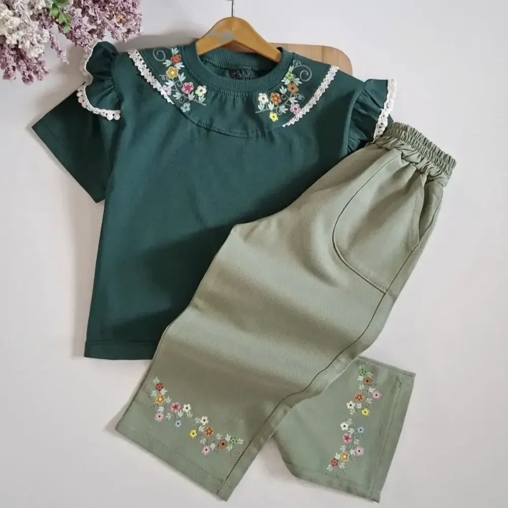 ست تیشرت و شلوار بگ کتان بچگانه دخترانه و پسرانه سایز 40 تا 60