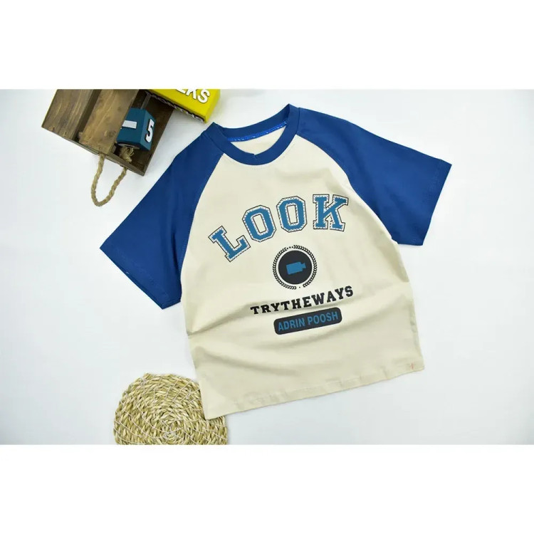 تیشرت پسرانه یقه گرد پنبهای طرح LOOK کد 11374