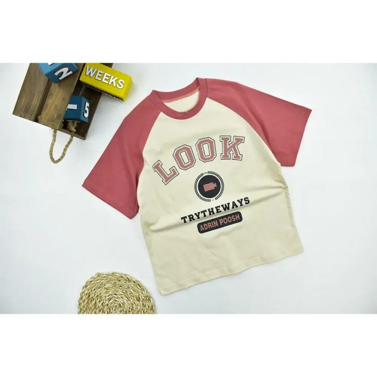 تیشرت پسرانه یقه گرد پنبهای طرح LOOK کد 11374