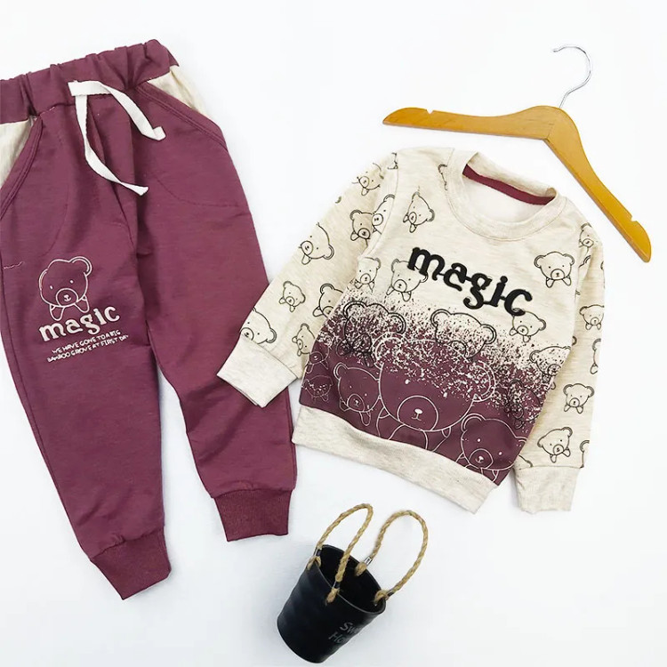 بلوز شلوار پسرانه طرح تدی مدل magic جنس ملانج
