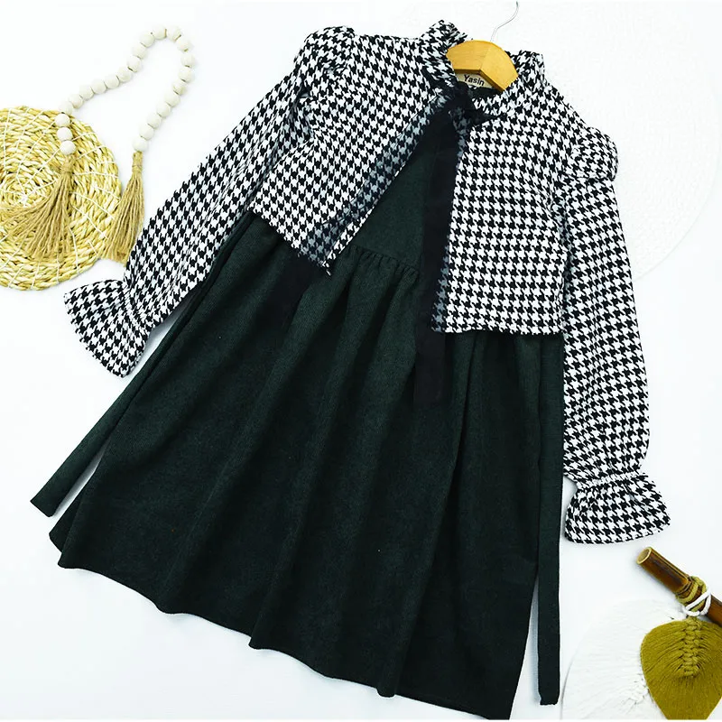 ست کت و سارافون دخترانه مخمل کبریتی و کشمیر رنگ کله غازی