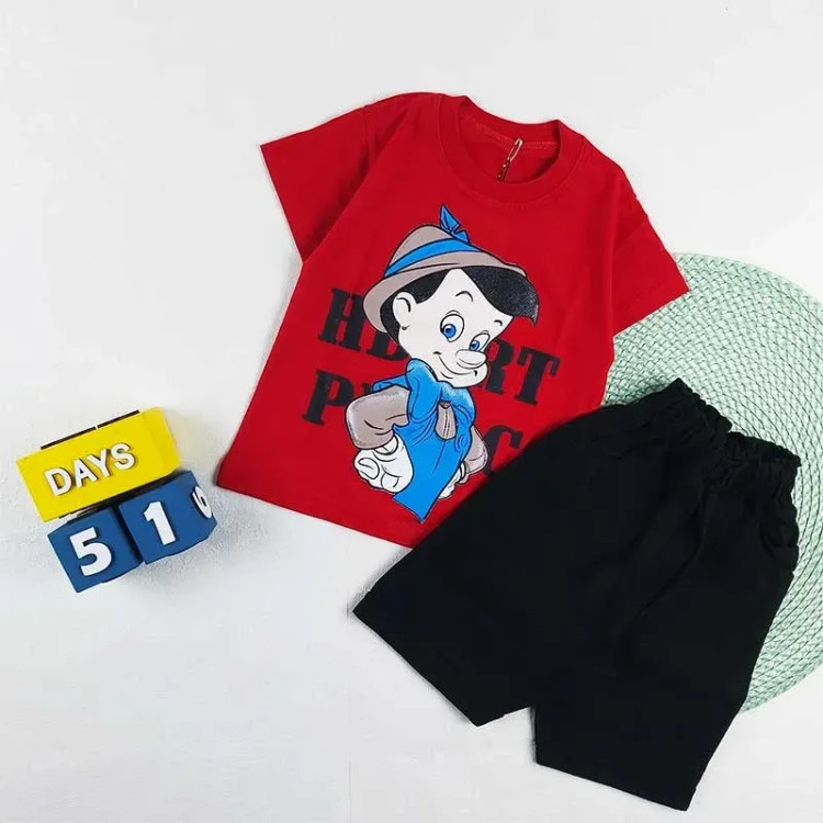 ست تیشرت و شلوارک جین پسرانه طرح پینوکیو کد 9310