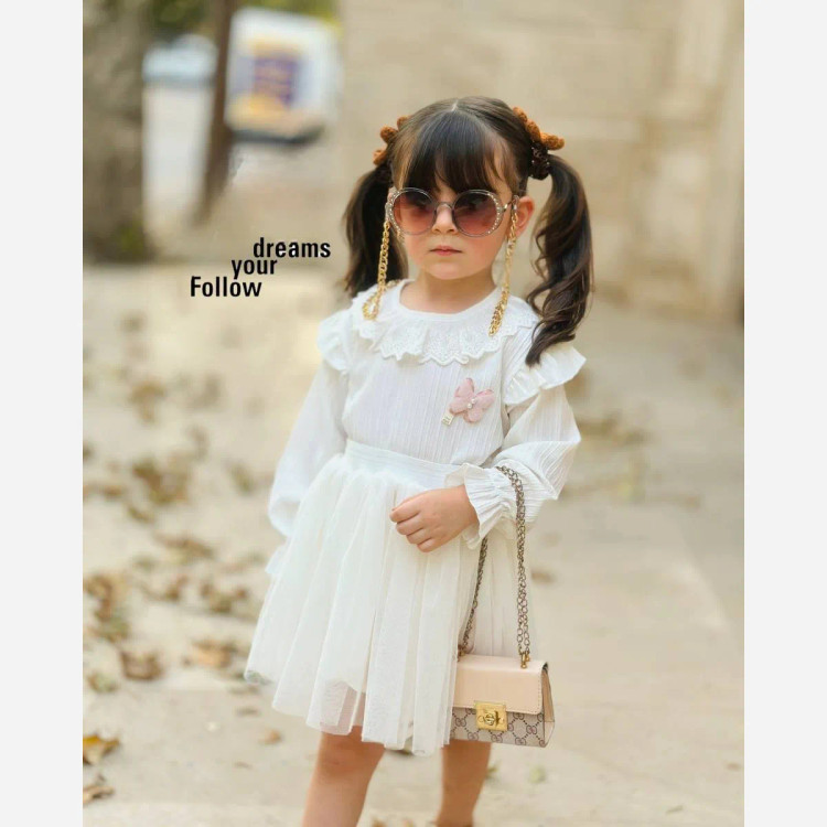 دامن دخترانه چین دار توری آستردار مناسب 1 تا 9 سال
