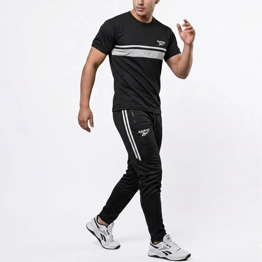 ست تیشرت و شلوار مردانه مدل REBOB جنس مولینه رنگ مشکی سایز L تا 2XL