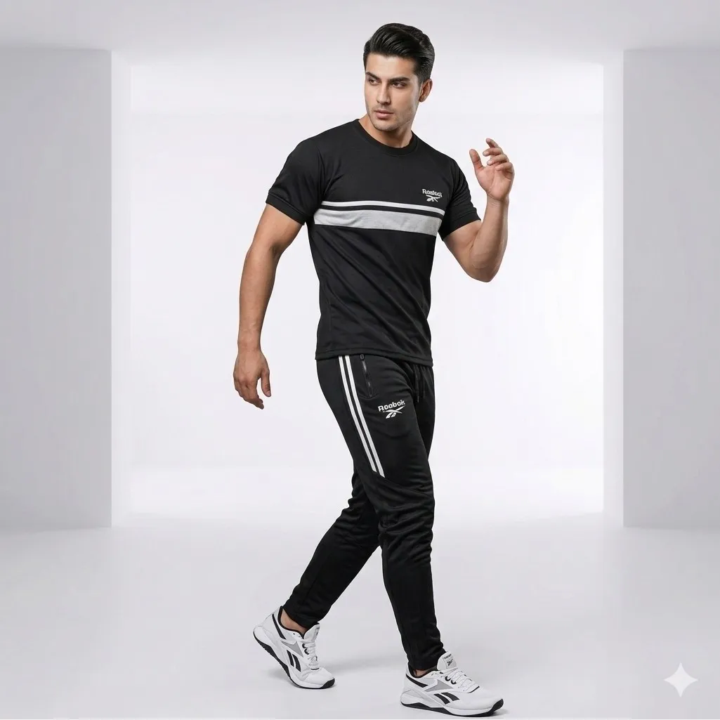 ست تیشرت و شلوار مردانه مدل REBOB جنس مولینه رنگ مشکی سایز L تا 2XL